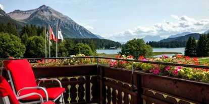 Hotels am See - Abendmenü: 3 bis 5 Gänge - Schweiz - Balkon mit Blick auf den Heidsee - Hotel Seehof Valbella am Heidsee