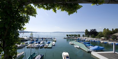 Hotels am See - Sonnenterrasse - Schweiz - Aussicht auf den Hafen Lachen SZ bei Tag - Hotel Marina Lachen