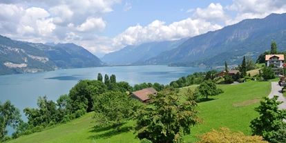 Hotels am See - Liegewiese direkt am See - Mülenen - Garten mit Blick auf Interlaken - Hotel Sunnehüsi
