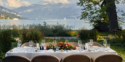 Hotels am See - Abendmenü: 3 bis 5 Gänge - Schweiz - Gartenterrasse - Hotel Seepark Thun - Hotel Seepark