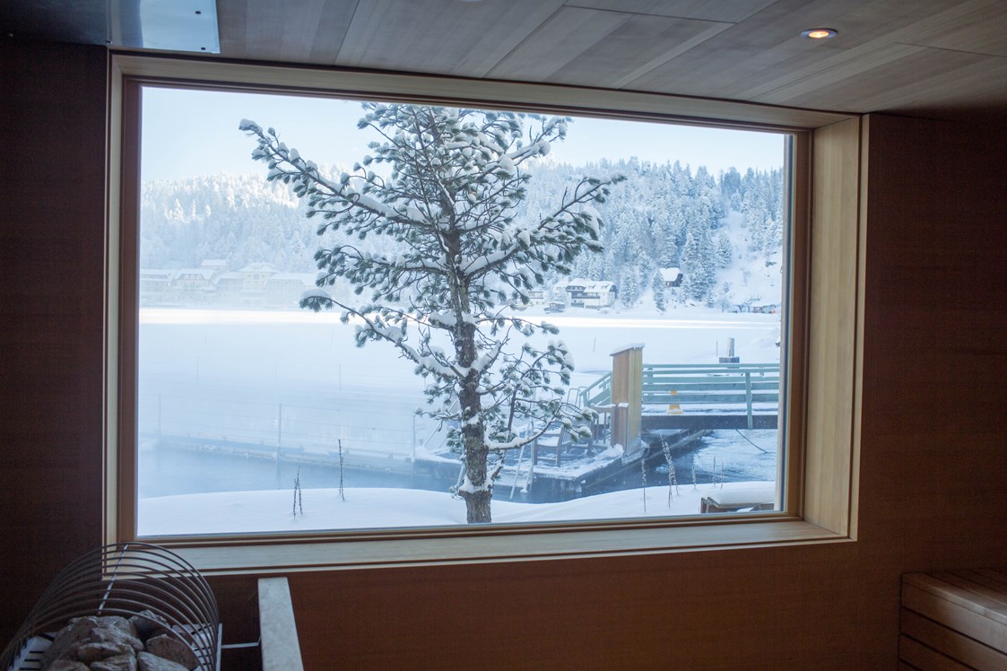 Urlaub am See: Winteraussicht Sauna - Hotel Hochschober