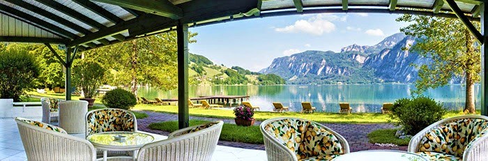 Urlaub am See: Hotel Seehof Mondsee Terrasse.mit Blick - Hotel Seehof Mondsee