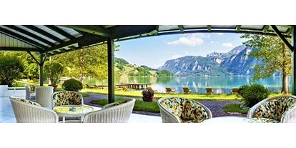 Hotels am See - Verpflegung: Frühstück - Hotel Seehof Mondsee Terrasse.mit Blick - Hotel Seehof Mondsee